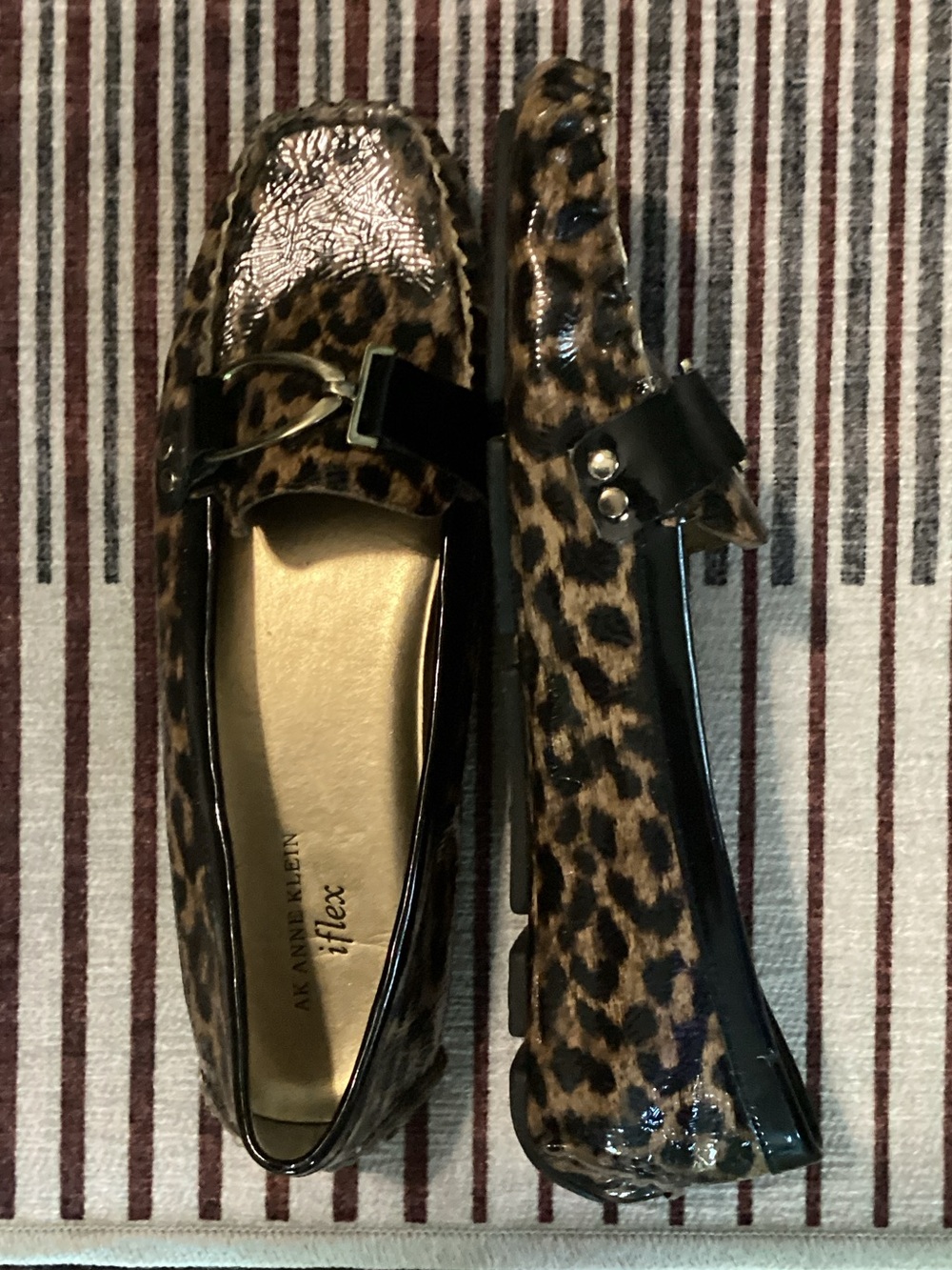 Anne Klein Leopard-Print Patent Loafers in Brown and Black